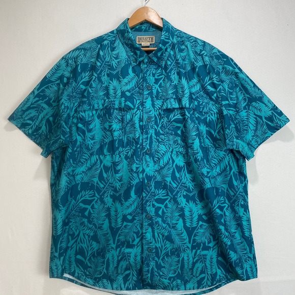 Duluth Trading Co Mens Short Sleeve Tropical Leaf Print Button Up Shirt XL - Picture 2 of 9